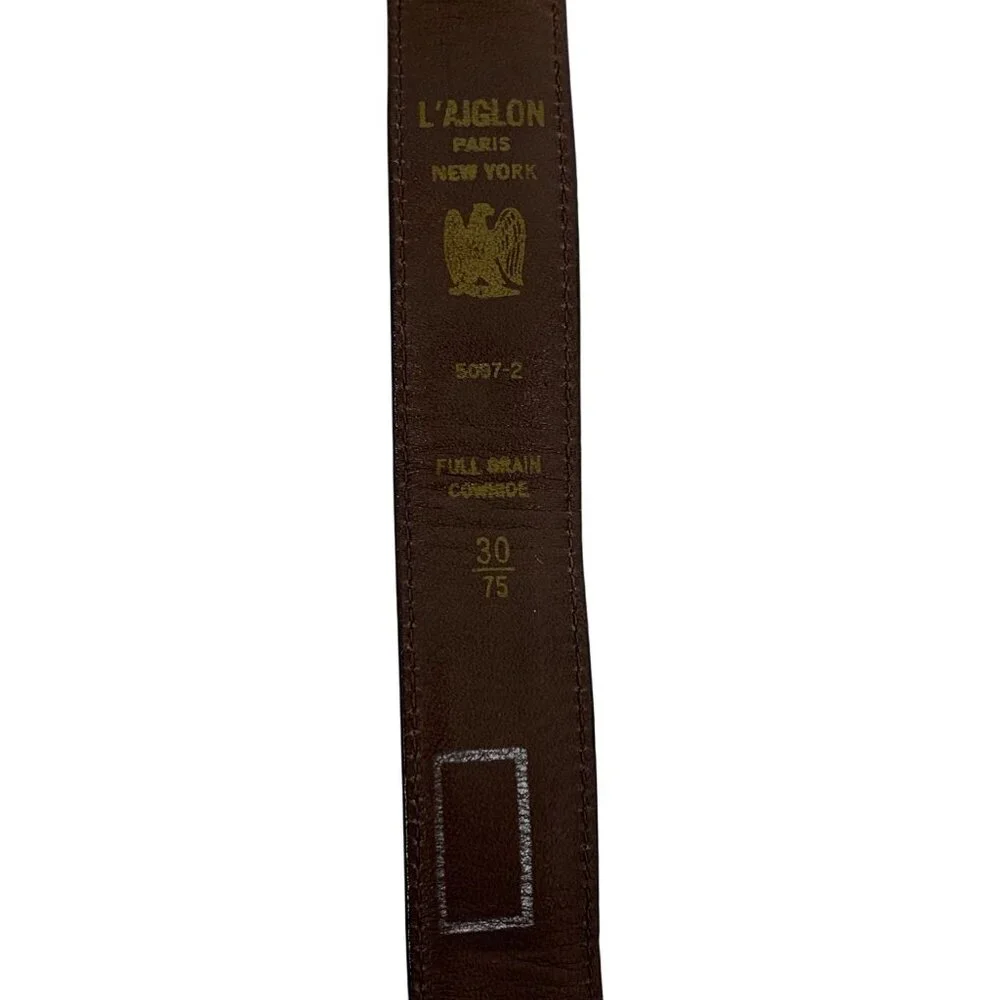 LAiglon Mens Full Grain Brown Cowhide Belt With Gold-Tone Buckle Size 30/75
